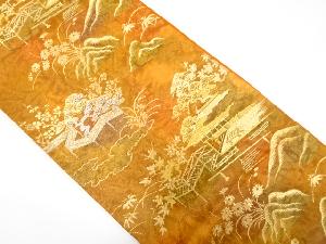 アンティーク　屋敷風景模様織り出し袋帯（着用可）